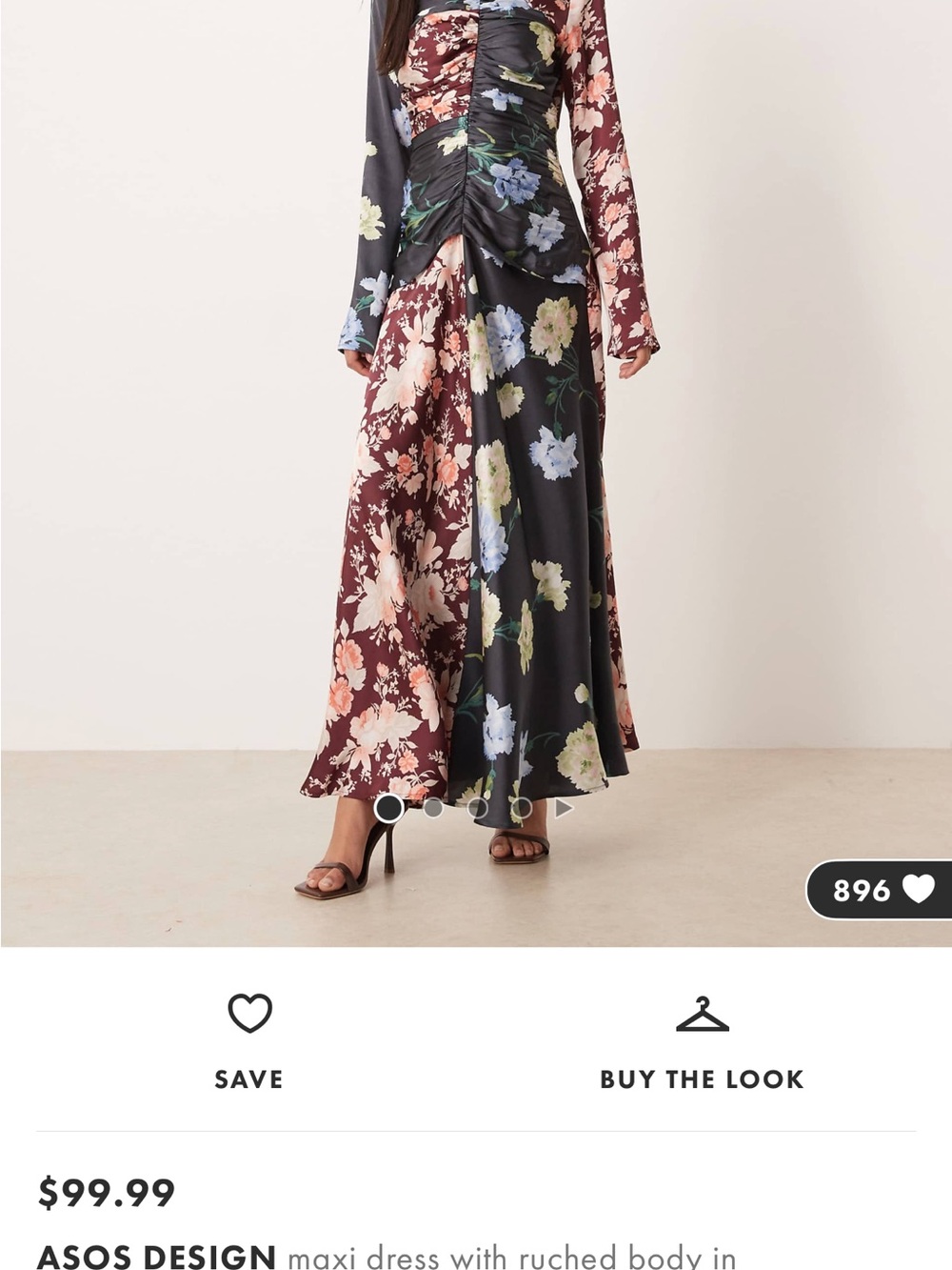 ASOS Floral Panel Maxi Dress in Burgundy and Black